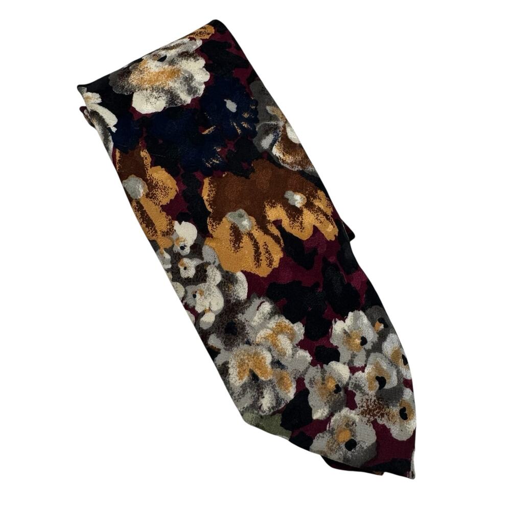 Vintage GUY LAROCHE Red Floral 100% Silk Tie Art Painted Made in USA